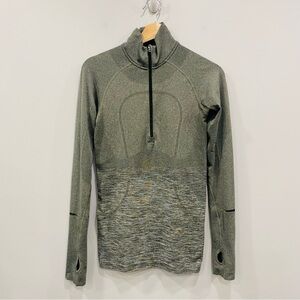 LULULEMON 6 Swiftly Tech 1/2 Zip Pullover Heather Gator Green Stretch Running